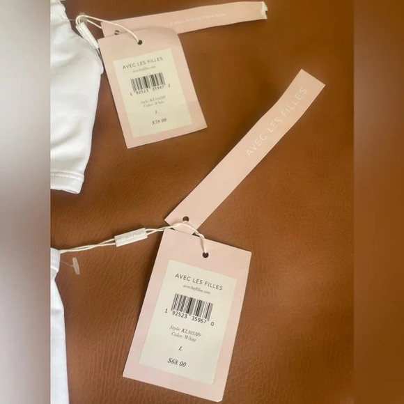 NWT AVEC LES FILLES Mesh Ruffle White Bikini Set sz L white polkadot mesh - Picture 8 of 14